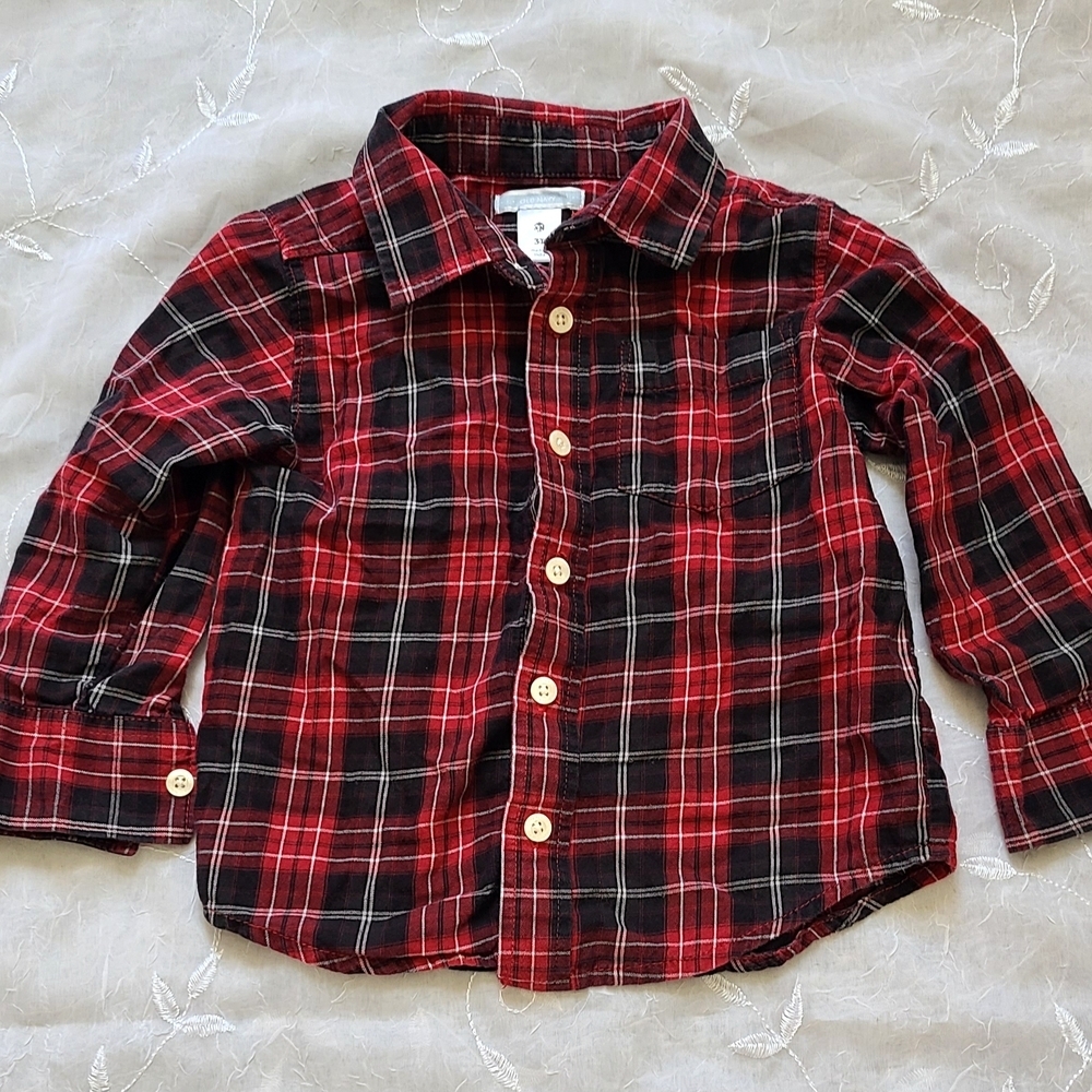 Old Navy Boys 3T Plaid Button-Down Shirt - Red and Black Christmas Shirt